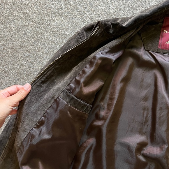NWT Eddie Bauer Brown Genuine Suede Leather Trucker Harrington Jacket Men L Tall - Picture 6 of 16